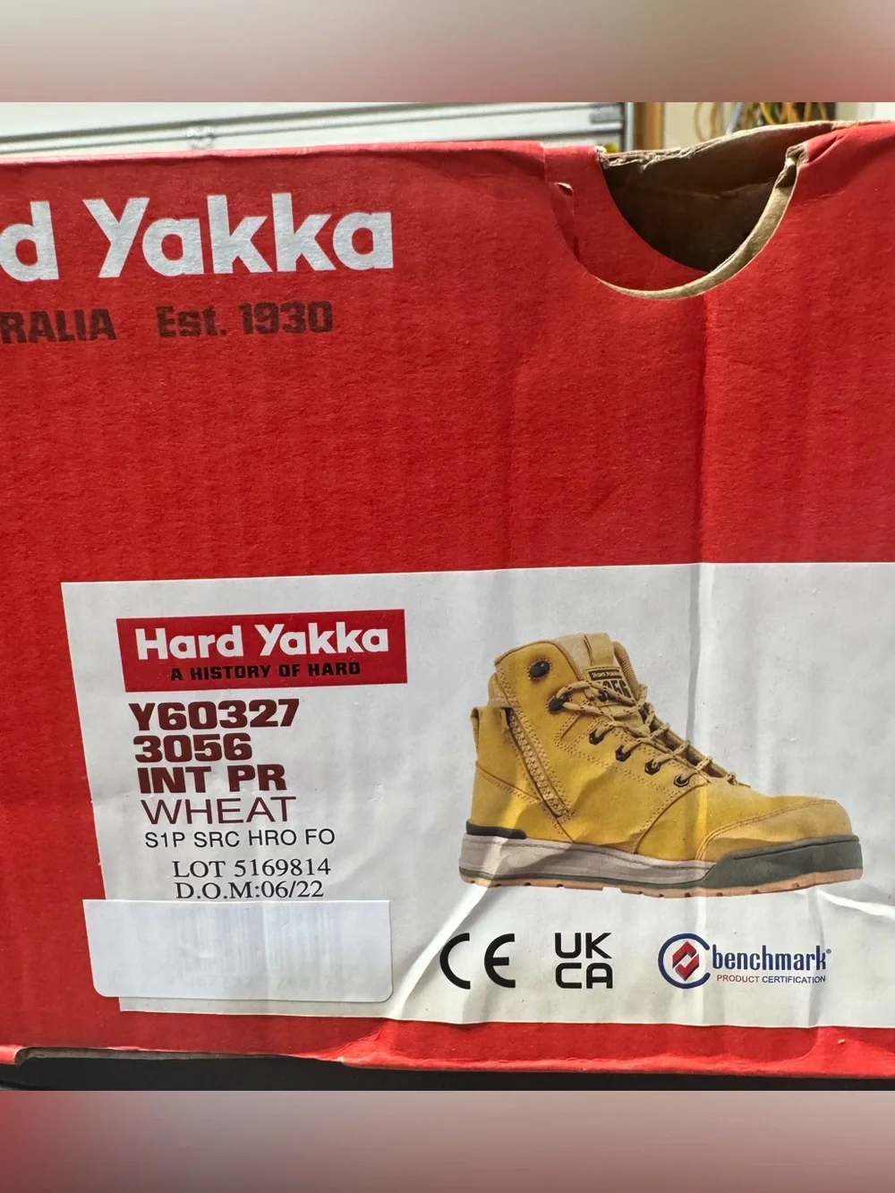 Hard Yakka 3056 Lace Zip Leather Work Safety Boots Composite Toe Wheat Size 11